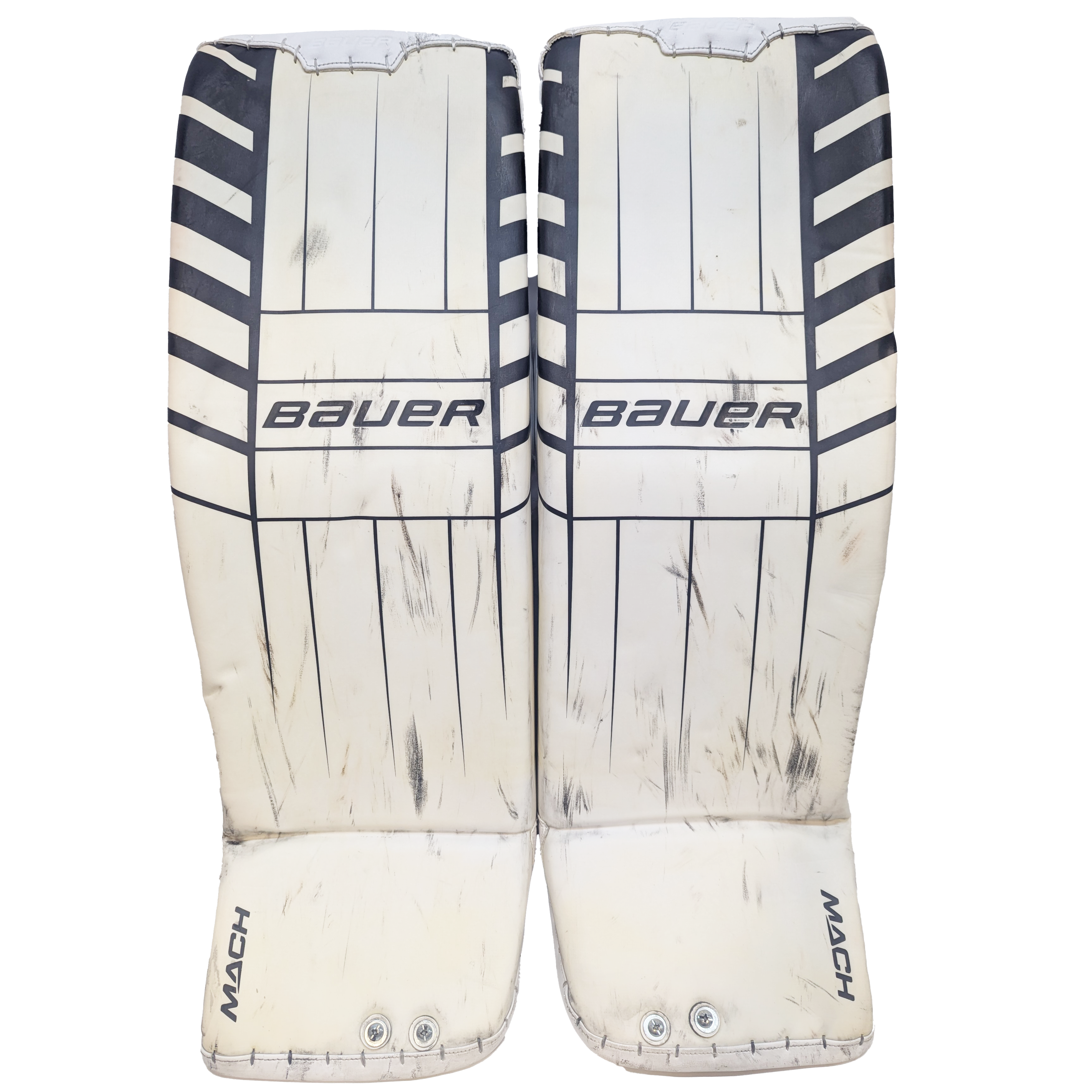 Bauer Supreme Mach - Jambières de gardien de but d'occasion AHL (blanc/noir/argent)
